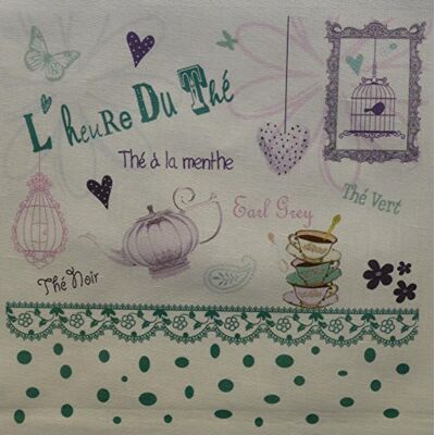 La Boîte à Broder COU049VMB tryckt kupong "L'Heure du Thé" (teestunde), linne/métis, grön/blå/vit La Boîte à Broder COU049VMB tryckt kupong "L'Heure du Thé" (teestunde), linne/métis, grön/blå/vit