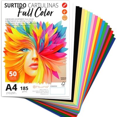 OFITURIA A4 färgglada kartonger flerfärgade blad för kreativ fritid, utbildning, hem, konst eller kontor (50 ark, flerfärgat sortiment) OFITURIA A4 färgglada kartonger flerfärgade blad för kreativ fritid, utbildning, hem, konst eller kontor (50 ark, flerfärgat sortiment)
