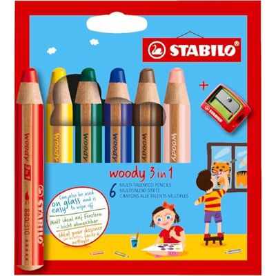 STABILO Multipenna woody 3-i-1 Förpackning med 6 blandade färger + Pennvässare STABILO Multipenna woody 3-i-1 Förpackning med 6 blandade färger + Pennvässare