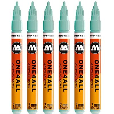 Molotow One4All 127HS akrylmärkpenna (2,0 mm linjetjocklek, hög täckning och permanent, UV-beständig, för nästan alla ytor) 6 stycken färg 020 lago blå pastell Molotow One4All 127HS akrylmärkpenna (2,0 mm linjetjocklek, hög täckning och permanent, UV-beständig, för nästan alla ytor) 6 stycken färg 020 lago blå pastell