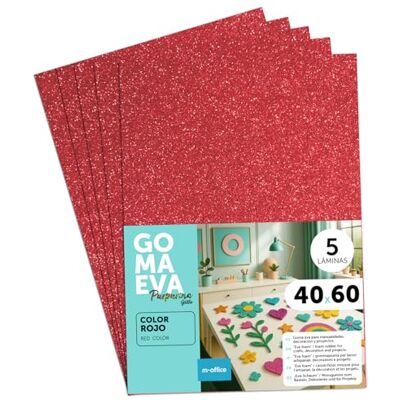 m-office Glitter Eva-gummi för hantverk, färgat skumgummi för kreativa projekt, perfekt för konst och hantverk, skola eller professionell användning 40 x 60 cm (glitter röd, 5 st) m-office Glitter Eva-gummi för hantverk, färgat skumgummi för kreativa projekt, perfekt för konst och hantverk, skola eller professionell användning 40 x 60 cm (glitter röd, 5 st)
