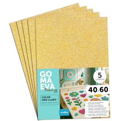 m-office Färgglada glitterskumplattor, 40 x 60 cm, skumark, glitterskum, perfekt för kreativ fritid, scrapbooking, skola eller manuella aktiviteter (ljust guld, 5 uds) m-office Färgglada glitterskumplattor, 40 x 60 cm, skumark, glitterskum, perfekt för kreativ fritid, scrapbooking, skola eller manuella aktiviteter (ljust guld, 5 uds)