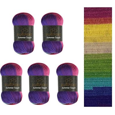 Wollbiene Ullbi Summer Touch batik 5 x 100 gram ull flerfärgad med färggradient, 500 gram merceriserad stickull mikrofiberakryl (515 lila-gul-grön) Wollbiene Ullbi Summer Touch batik 5 x 100 gram ull flerfärgad med färggradient, 500 gram merceriserad stickull mikrofiberakryl (515 lila-gul-grön)