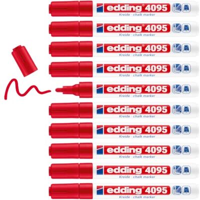 edding 4095 kritmarkör – röd – 10 kritpennor – rund spets 2–3 mm – kritpenna för tavla avtorkningsbar – för märkning av fönster, glas, spegel – bordspenna med ogenomskinliga färger edding 4095 kritmarkör – röd – 10 kritpennor – rund spets 2–3 mm – kritpenna för tavla avtorkningsbar – för märkning av fönster, glas, spegel – bordspenna med ogenomskinliga färger