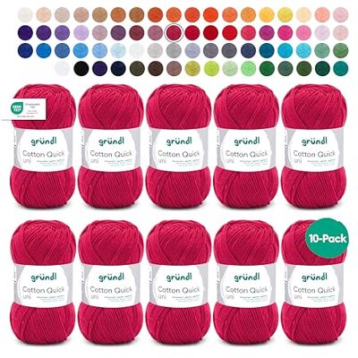 Gründl Ull Cotton Quick uni – tunn ull för virkning – stickgarn – virkgarn – glänsande och hudvänligt – 100% bomull – 10 nystan 50 g/125 m – nåltjocklek 3–4 – vinröd Gründl Ull Cotton Quick uni – tunn ull för virkning – stickgarn – virkgarn – glänsande och hudvänligt – 100% bomull – 10 nystan 50 g/125 m – nåltjocklek 3–4 – vinröd