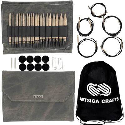 Lykke Drivved 13 cm (5-tum) utbytbara cirkulära sticknålsset björkträ USA storlekar 4, 5, 6, 7, 8, 9, 10, 10,5, 11, 13, 15, och 17 inkluderar grått denimfodral paket med Artsiga hantverk stor väska Lykke Drivved 13 cm (5-tum) utbytbara cirkulära sticknålsset björkträ USA storlekar 4, 5, 6, 7, 8, 9, 10, 10,5, 11, 13, 15, och 17 inkluderar grått denimfodral paket med Artsiga hantverk stor väska