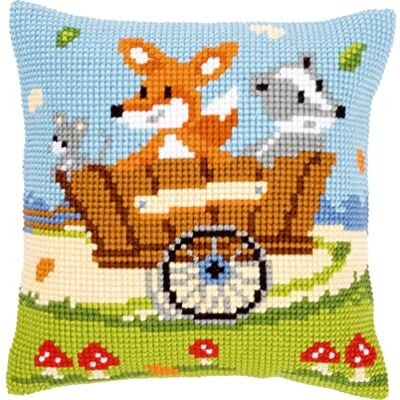 Vervaco Räknat korsstygnssats: Kudde: Skog Vänner i kundvagnen, 100% bomull multifärg, 40 x 2 x 40 cm Vervaco Räknat korsstygnssats: Kudde: Skog Vänner i kundvagnen, 100% bomull multifärg, 40 x 2 x 40 cm