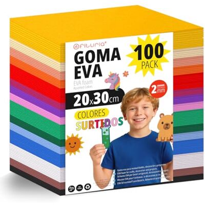 OFITURIA Set med 100 ark Eva-gummi, blandade färger, storlek 20 x 30 cm, 15 olika färger, perfekt för gör-det-själv, skola, kreativt hantverk, hobby och konst (utan glitter) OFITURIA Set med 100 ark Eva-gummi, blandade färger, storlek 20 x 30 cm, 15 olika färger, perfekt för gör-det-själv, skola, kreativt hantverk, hobby och konst (utan glitter)