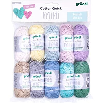 Gründl Ull Cotton Quick Mini Shades of Pastell set för stickning och virkning 10 x 15 g, 100% bomull, 15 g/37 m, pastellfärger Gründl Ull Cotton Quick Mini Shades of Pastell set för stickning och virkning 10 x 15 g, 100% bomull, 15 g/37 m, pastellfärger