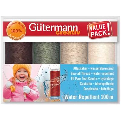 Gütermann Allround-set vattenavvisande 4 x 100 m, färg 02 grå/grädde Gütermann Allround-set vattenavvisande 4 x 100 m, färg 02 grå/grädde