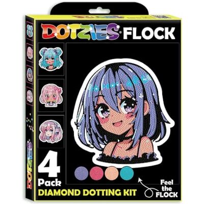 DIAMOND DOTZ DOTZIES 259444 Original 5D diamantmålningsset, neon anime flickor, 4 färgglada diamantbilder med lugg, prickigt kit för barn från 6 år, nybörjare DIAMOND DOTZ DOTZIES 259444 Original 5D diamantmålningsset, neon anime flickor, 4 färgglada diamantbilder med lugg, prickigt kit för barn från 6 år, nybörjare