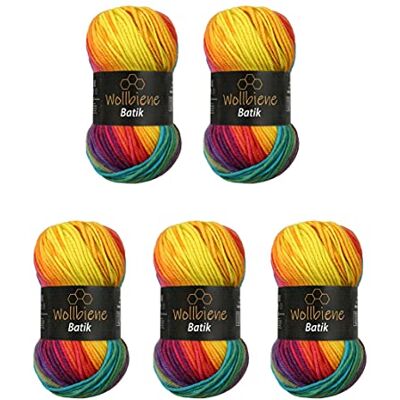 Wollbiene 5 x 100 g ullbi batik 500 gram ull med färggradient flerfärgad stickad ull virkull (5910 regnbåge) Wollbiene 5 x 100 g ullbi batik 500 gram ull med färggradient flerfärgad stickad ull virkull (5910 regnbåge)