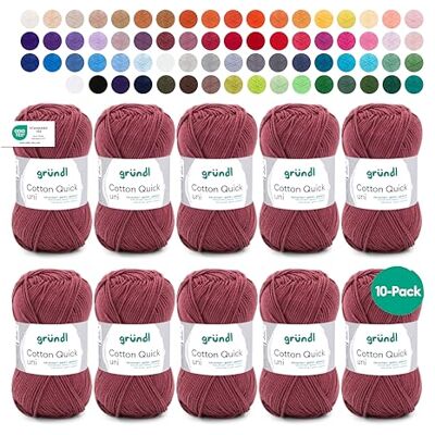 Gründl Ull Cotton Quick uni – tunn ull för virkning – stickgarn – virkgarn – glänsande och hudvänligt – 100% bomull – 10 nystan 50 g/125 m – nåltjocklek 3–4 – bordeaux Gründl Ull Cotton Quick uni – tunn ull för virkning – stickgarn – virkgarn – glänsande och hudvänligt – 100% bomull – 10 nystan 50 g/125 m – nåltjocklek 3–4 – bordeaux