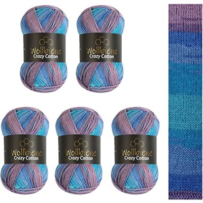 Wollbiene 5 x 100 g ullbi galen bomull batik 500 gram med färggradient 55% bomull flerfärgad stickad ull virkad ull ull året runt ull (6020 blå lila turkos) Wollbiene 5 x 100 g ullbi galen bomull batik 500 gram med färggradient 55% bomull flerfärgad stickad ull virkad ull ull året runt ull (6020 blå lila turkos)