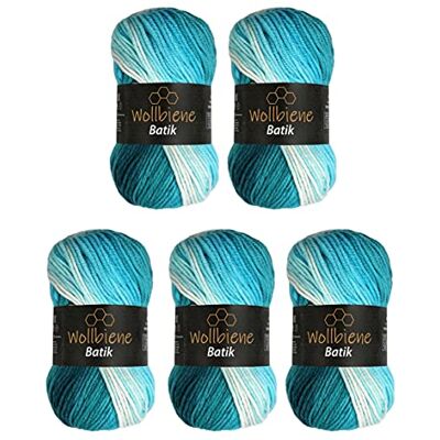 Wollbiene Batik001 Garn, Blå, 100 g x 5 stycken Wollbiene Batik001 Garn, Blå, 100 g x 5 stycken