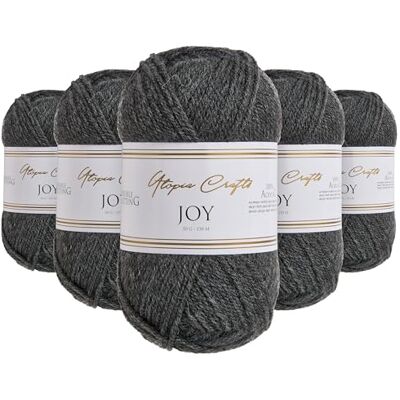 Utopia Crafts JOY DK stickning garn 5 x 50 g – 100% akryl (kolgrå) Utopia Crafts JOY DK stickning garn 5 x 50 g – 100% akryl (kolgrå)