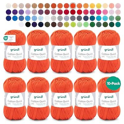 Gründl Ull Cotton Quick uni – tunn ull för virkning – stickgarn – virkgarn – glänsande och hudvänligt – 100% bomull – 10 nystan 50 g/125 m – nåltjocklek 3–4 – signalröd Gründl Ull Cotton Quick uni – tunn ull för virkning – stickgarn – virkgarn – glänsande och hudvänligt – 100% bomull – 10 nystan 50 g/125 m – nåltjocklek 3–4 – signalröd