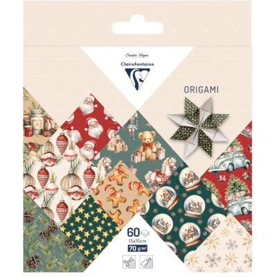 Clairefontaine 95639C ORIGAMI, Pochette de 60 feuilles 15x15cm 70g, Souvenirs de Noël Clairefontaine 95639C ORIGAMI, Pochette de 60 feuilles 15x15cm 70g, Souvenirs de Noël