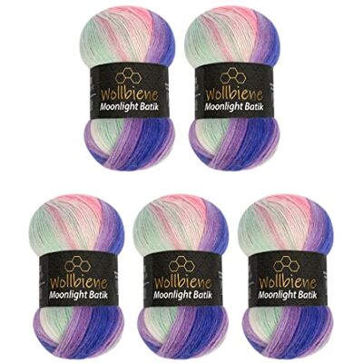 Wollbiene Moonlight Batik01 Garn, 3090, 100 g x 5 stycken Wollbiene Moonlight Batik01 Garn, 3090, 100 g x 5 stycken