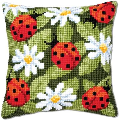 Vervaco Ladybird och Flowers Korsstygnskudde, flerfärgad Vervaco Ladybird och Flowers Korsstygnskudde, flerfärgad
