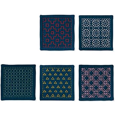 Olympus Thread Hitomezashi Sashiko broderiförpackning underlägg II marinblå 5 st med tunt Sashiko garn tyg tryckt Olympus Thread Hitomezashi Sashiko broderiförpackning underlägg II marinblå 5 st med tunt Sashiko garn tyg tryckt