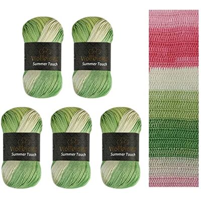 Wollbiene Ullbi Summer Touch batik 5 x 100 gram ull flerfärgad med färggradient, 500 gram merceriserad stickull mikrofiberakryl (502 grön korall) Wollbiene Ullbi Summer Touch batik 5 x 100 gram ull flerfärgad med färggradient, 500 gram merceriserad stickull mikrofiberakryl (502 grön korall)