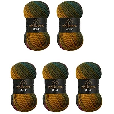 Wollbiene Batik001 Garn, 5800 Röd Grön Ockra, 100g x 5 stycken Wollbiene Batik001 Garn, 5800 Röd Grön Ockra, 100g x 5 stycken