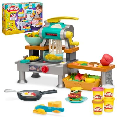 Play-Doh Super Sizzlin' Kitchen-lekset, realistiska matlagningsljud, över 25 typer av leksaksmat, pyssel för barn från 3 å Play-Doh Super Sizzlin' Kitchen-lekset, realistiska matlagningsljud, över 25 typer av leksaksmat, pyssel för barn från 3 å