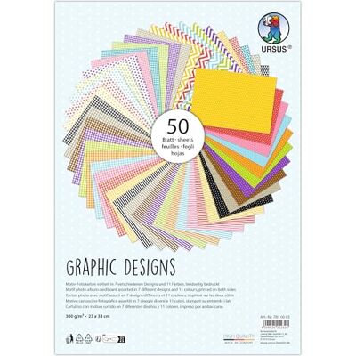 Ursus 7810003 – fotokartong, grafisk design, 50 ark, ca 23 x 33 cm, 300 g/m², tryckt på båda sidor med 7 olika motiv och 11 färger, av färskcellulosa, för mångsidigt hantverk Ursus 7810003 – fotokartong, grafisk design, 50 ark, ca 23 x 33 cm, 300 g/m², tryckt på båda sidor med 7 olika motiv och 11 färger, av färskcellulosa, för mångsidigt hantverk