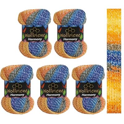 Wollbiene 5 x 100 g ullbi Harmony batik 500 gram med färggradient 30% bomull flerfärgad stickad ull virkad ull ull året runt ull (8040 blå orange) Wollbiene 5 x 100 g ullbi Harmony batik 500 gram med färggradient 30% bomull flerfärgad stickad ull virkad ull ull året runt ull (8040 blå orange)