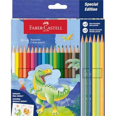 Faber-Castell 111222 Kartongfodral med 24 färgpennor 18 klassiska färger + 3 neon + 3 metaller dinosaurie utgåva Faber-Castell 111222 Kartongfodral med 24 färgpennor 18 klassiska färger + 3 neon + 3 metaller dinosaurie utgåva