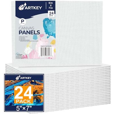 Artkey Canvasbrädor 12 x 18 cm 24-pack, 295 ml grundad 100% bomull vita tomma dukar för målning, konstfärg canvaspaneler för akryl olja akvarell temperafärger Artkey Canvasbrädor 12 x 18 cm 24-pack, 295 ml grundad 100% bomull vita tomma dukar för målning, konstfärg canvaspaneler för akryl olja akvarell temperafärger