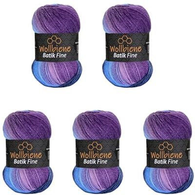 Wollbiene 5 x 100 g ullbi batik fin 500 gram ull med färggradient flerfärgad stickad ull virkull (5900 lila bärblå) Wollbiene 5 x 100 g ullbi batik fin 500 gram ull med färggradient flerfärgad stickad ull virkull (5900 lila bärblå)