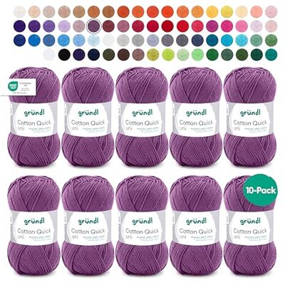 Gründl Ull Cotton Quick uni – tunn ull för virkning – stickgarn – virkgarn – glänsande och hudvänligt – 100% bomull – 10 nystan 50 g/125 m – nåltjocklek 3–4 – mauve Gründl Ull Cotton Quick uni – tunn ull för virkning – stickgarn – virkgarn – glänsande och hudvänligt – 100% bomull – 10 nystan 50 g/125 m – nåltjocklek 3–4 – mauve