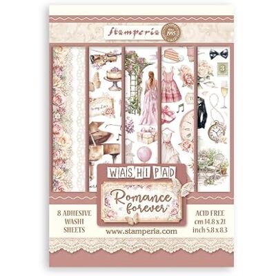 Stamperia International KFT Washi Pad 8 ark A5 romantik för alltid, flerfärgad Stamperia International KFT Washi Pad 8 ark A5 romantik för alltid, flerfärgad