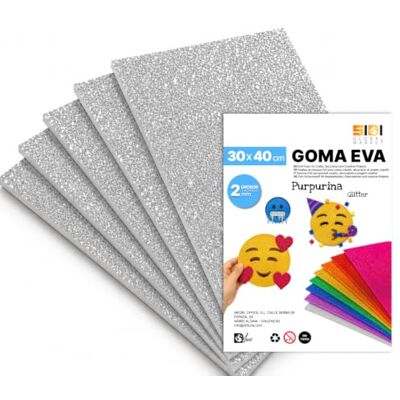 Global SIDI Eva Glitter gummi 40 x 30 cm, silver, 40 ark skum för hantverk Global SIDI Eva Glitter gummi 40 x 30 cm, silver, 40 ark skum för hantverk