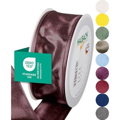 Halbach sidenband premium presentband med trådkant bredd 40 mm längd 25 m Öko-Tex 100 certifierat band Taftband Made in Germany, färg: duskyberry Halbach sidenband premium presentband med trådkant bredd 40 mm längd 25 m Öko-Tex 100 certifierat band Taftband Made in Germany, färg: duskyberry