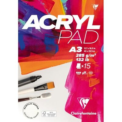 Clairefontaine 96512C Bloc Collé Acrylpad A3 29,7x42 cm 285g 15 Feuilles Papier Acrylique Blanc Naturel avec une Surface Presque Lisse Idéal pour l'Acrylique et la Gouache Clairefontaine 96512C Bloc Collé Acrylpad A3 29,7x42 cm 285g 15 Feuilles Papier Acrylique Blanc Naturel avec une Surface Presque Lisse Idéal pour l'Acrylique et la Gouache