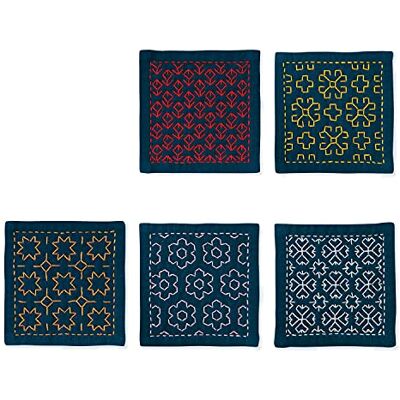 Olympus Thread Hitomezashi Sashiko broderiförpackning underlägg I marinblå, 5 st med tunt Sashiko-garn, tyg tryckt Olympus Thread Hitomezashi Sashiko broderiförpackning underlägg I marinblå, 5 st med tunt Sashiko-garn, tyg tryckt