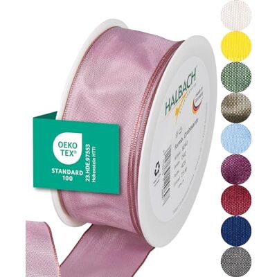 Halbach sidenband premium presentband med trådkant bredd 40 mm längd 25 m Öko-Tex 100 certifierat band Taftband Made in Germany, färg: mörkrosa Halbach sidenband premium presentband med trådkant bredd 40 mm längd 25 m Öko-Tex 100 certifierat band Taftband Made in Germany, färg: mörkrosa