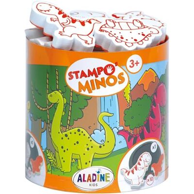 Aladine Dinosaurie 3085123 stämpelset Minos Dino, inkl. 10 stämplar och 1 stämpelkudde, kreativ stämpelkul för barn från 3 år, stor Aladine Dinosaurie 3085123 stämpelset Minos Dino, inkl. 10 stämplar och 1 stämpelkudde, kreativ stämpelkul för barn från 3 år, stor