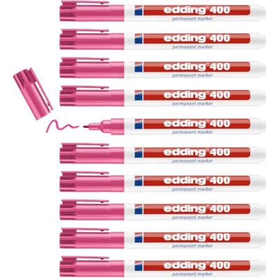 edding 400 permanent markör – rosa – 10 pennor – fin rund spets 1 mm – vattentät, snabbtorkande, smutssäkra pennor – för kartong, plast, trä, metall, glas och tyg edding 400 permanent markör – rosa – 10 pennor – fin rund spets 1 mm – vattentät, snabbtorkande, smutssäkra pennor – för kartong, plast, trä, metall, glas och tyg