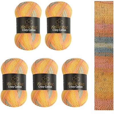 Wollbiene 5 x 100 g ullbi galen bomull batik 500 gram med färggradient 55% bomull flerfärgad stickad ull virkad ull ull året runt ull (5030 grå orange gul) Wollbiene 5 x 100 g ullbi galen bomull batik 500 gram med färggradient 55% bomull flerfärgad stickad ull virkad ull ull året runt ull (5030 grå orange gul)