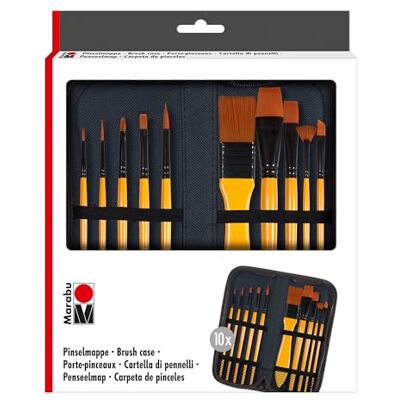 Marabu Penselmapp, penselset med fodral och 10 penslar av FSC-certifierat trä, ca 9,3 x 23 cm, 162800000002, svart, brun, 9 x 23 cm Marabu Penselmapp, penselset med fodral och 10 penslar av FSC-certifierat trä, ca 9,3 x 23 cm, 162800000002, svart, brun, 9 x 23 cm