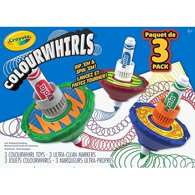 CRAYOLA ColourWhirls, den färgade snurran, set med 3 snurror, utmaningar för familj och vänner, spel och kreativ present för barn från 6 år, 74-7647 CRAYOLA ColourWhirls, den färgade snurran, set med 3 snurror, utmaningar för familj och vänner, spel och kreativ present för barn från 6 år, 74-7647