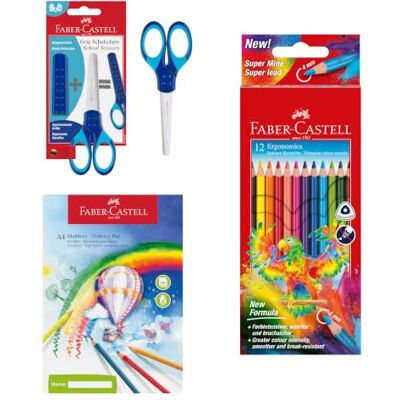 Faber-Castell 205075 – Kreativt set med sax, färgpennor och ritblock, 14 delar, för barn Faber-Castell 205075 – Kreativt set med sax, färgpennor och ritblock, 14 delar, för barn