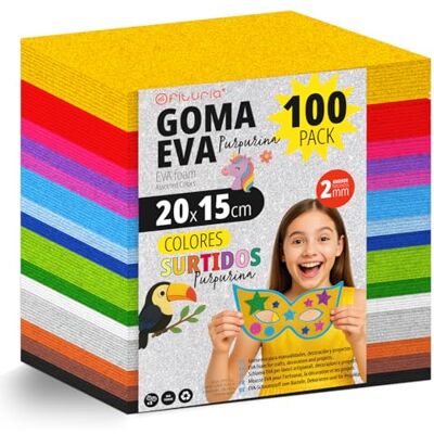 OFITURIA Set med 100 ark Eva gummi, blandade färger, storlek 20 x 15 cm, 15 olika färger, perfekt för gör-det-själv, skola, kreativt hantverk, hobby och konst (glitter) OFITURIA Set med 100 ark Eva gummi, blandade färger, storlek 20 x 15 cm, 15 olika färger, perfekt för gör-det-själv, skola, kreativt hantverk, hobby och konst (glitter)