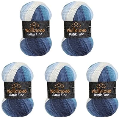 Wollbiene 5 x 100 g ullbi batik fin 500 gram ull med färggradient flerfärgad stickad ull virkull (5 500 blå vit) Wollbiene 5 x 100 g ullbi batik fin 500 gram ull med färggradient flerfärgad stickad ull virkull (5 500 blå vit)
