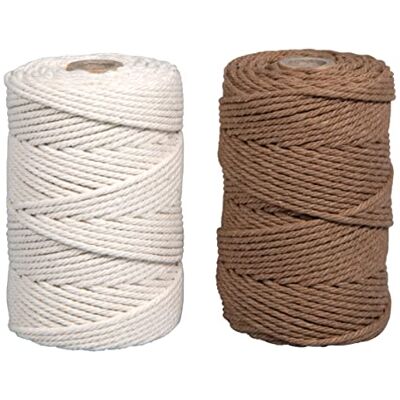 Rayher makramégarn, 2,2 mm ø, set 2 spolar à 70 m (ca 200/spole), 1 spole crème 1 spole natur, dekorativt snöre, knytgarn, 44000505 Rayher makramégarn, 2,2 mm ø, set 2 spolar à 70 m (ca 200/spole), 1 spole crème 1 spole natur, dekorativt snöre, knytgarn, 44000505