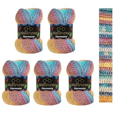 Wollbiene 5 x 100 g Harmony Batik 500 g med färgtoning 30% bomull flerfärgad stickad ull virkad ull året runt ull Wollbiene 5 x 100 g Harmony Batik 500 g med färgtoning 30% bomull flerfärgad stickad ull virkad ull året runt ull